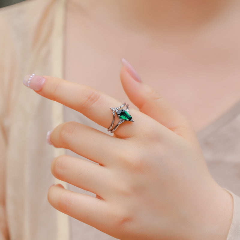 Origsoul sterling silver ring jewellery with green gemstone and delicate design on finger