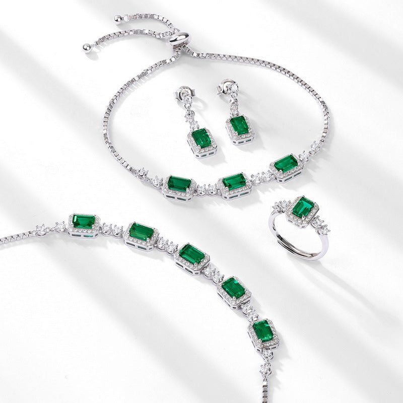 Origsoul sterling silver ring with green gemstones and matching bracelet and earrings set