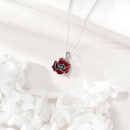 Origsoul sterling silver rose necklace with red enamel detailing for elegant jewelry lovers