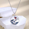 Origsoul sterling silver shark necklace featuring a colorful wave design with a shark silhouette