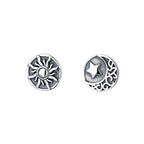 Origsoul sun and moon stud earrings in silver with cosmic sun and star moon design
