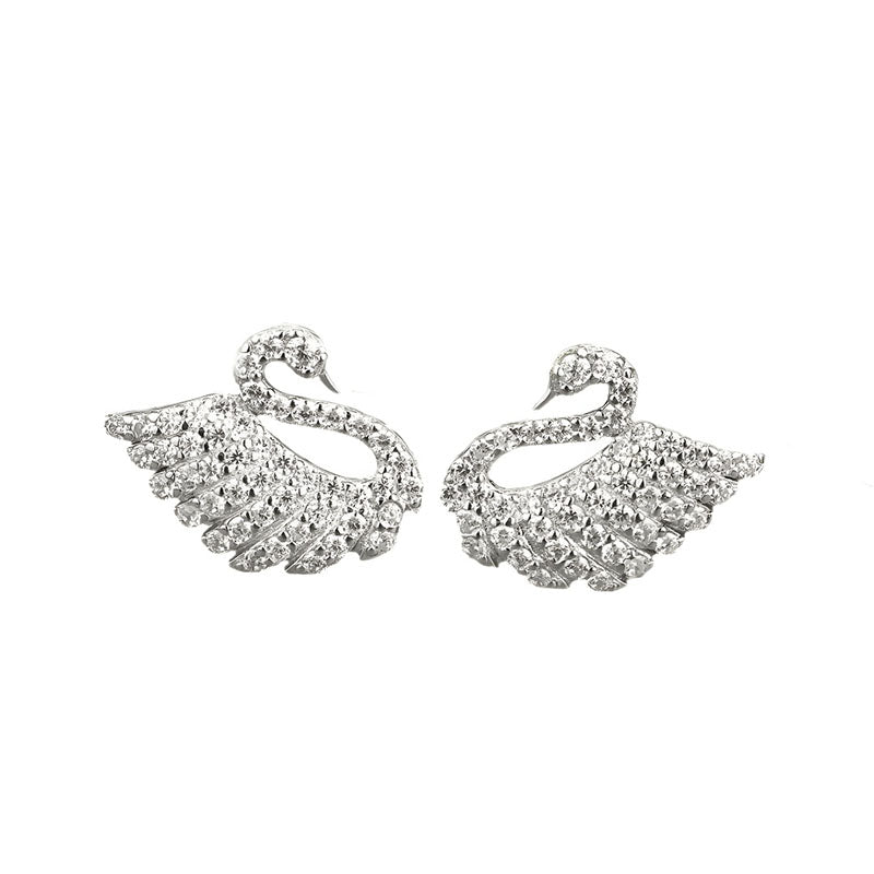 Origsoul sterling silver swan earrings with intricate crystal detailing for elegant style