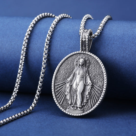 Virgin Mary necklace pendant from Tranquil Spirit Collection by Origsoul in detailed silver design