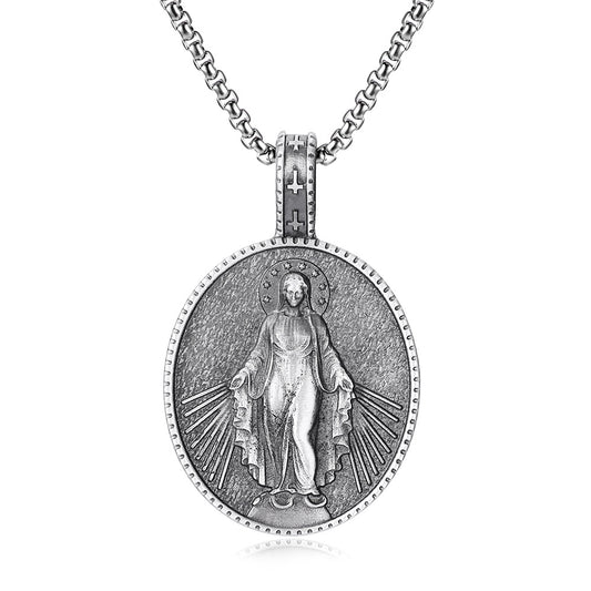 Origsoul Tranquil Spirit Collection Virgin Mary necklace pendant in silver with detailed engraving