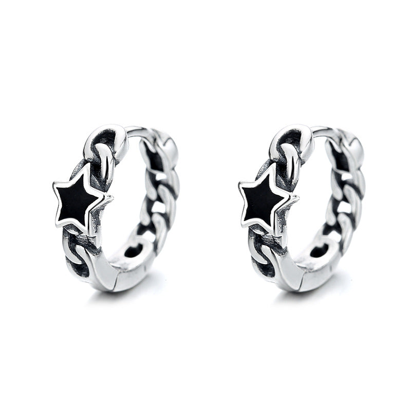 Origsoul cosmic jewelry twisted style earrings for women with black star design in silver metal