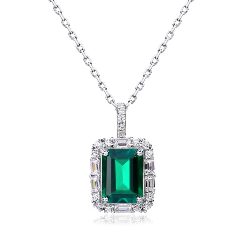 Origsoul necklace silver sterling with emerald green gemstone and diamond accents on chain