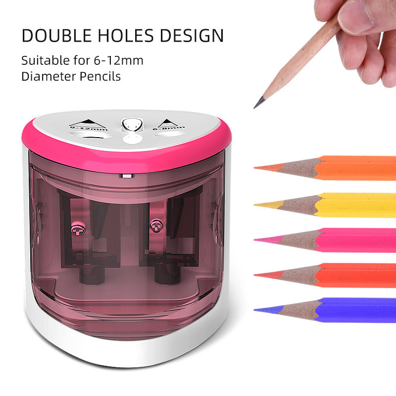 Origsoul battery operated pencil sharpener with double holes for 6 to 12mm diameter pencils in pink and white