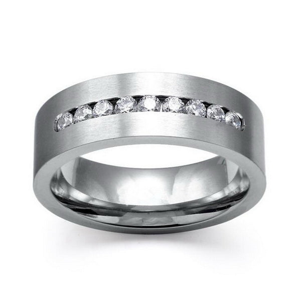 Origsoul unique his and hers rings silver band with embedded clear stones in a modern design