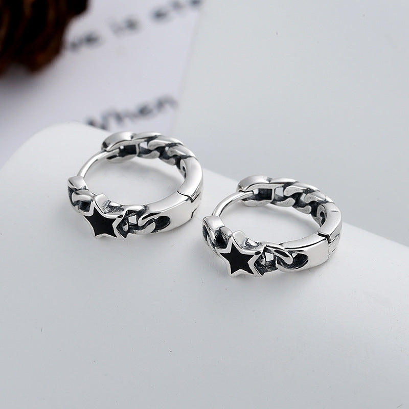 Origsoul cosmic jewelry twisted style earrings for women with silver hoops and black star accents