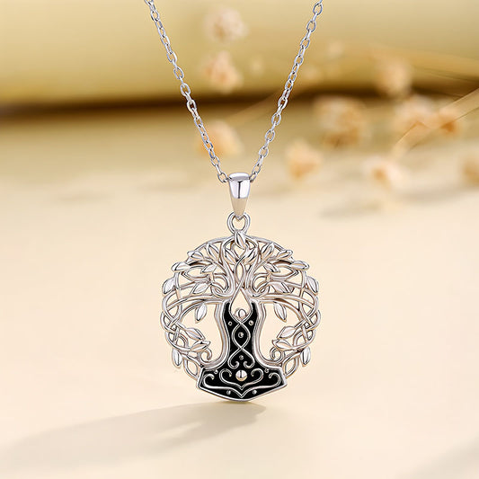 Origsoul silver tree of life necklace with intricate openwork design and black enamel accents