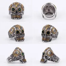 Origsoul unique gothic statement ring in skull design with intricate details and gemstone accents