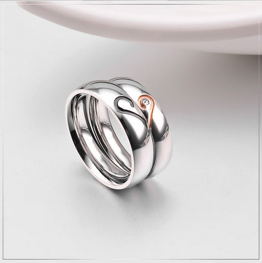 Origsoul unique promise rings for couples in silver with heart design and small diamond accents