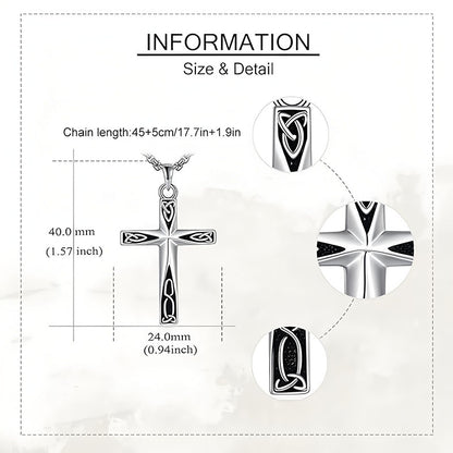Unique silver cross necklace gift by Origsoul with detailed Celtic design and 18mm chain length