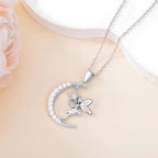 Origsoul fairy moon pendant necklace in silver with a crescent moon and fairy design on a delicate chain