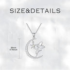 Origsoul fairy moon pendant necklace with a fairy holding a star on a crescent moon silver pendant