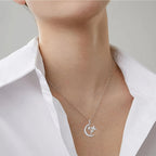 Origsoul fairy moon pendant necklace worn on neck with crescent moon and fairy charm in silver