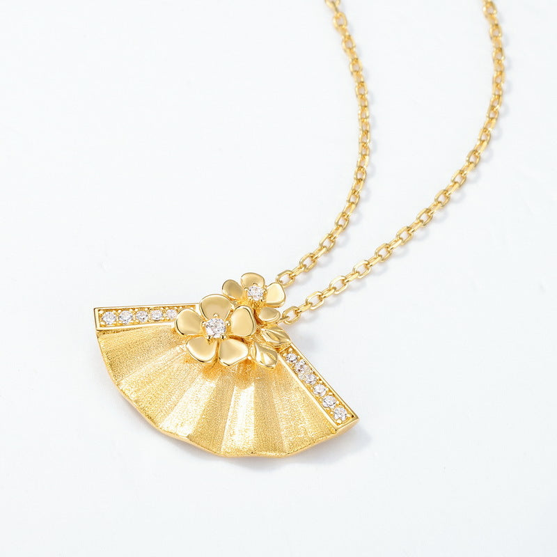 Origsoul van cleef and arpels vintage alhambra necklace with gold fan pendant and floral diamond accents