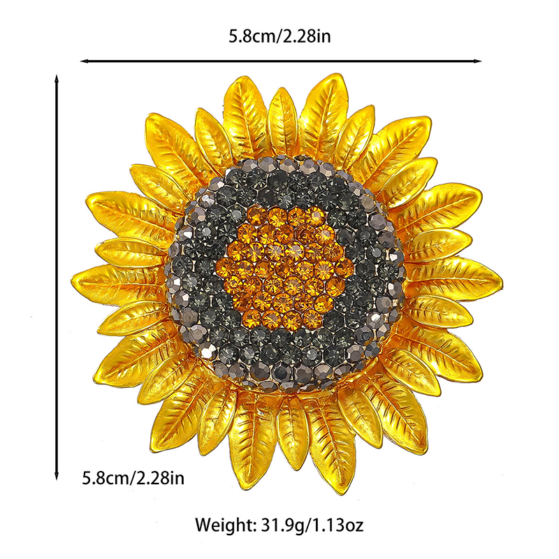 Origsoul Van Gogh sunflower brooch with yellow petals and sparkling rhinestone center, 5.8 cm size