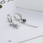 Origsoul cute rabbit charm earrings in silver with smiley face and black stone chain dangle