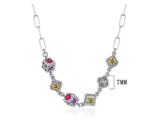 Origsoul silver fashion clavicle necklace for women with colorful cubic stone charms