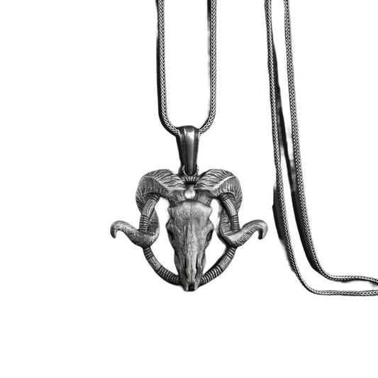 Origsoul goat skull necklace with detailed ram skull pendant on silver chain animal jewelry