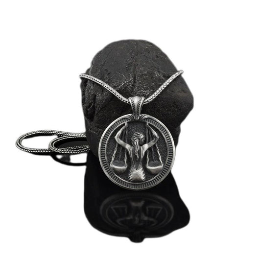 Origsoul handmade libra necklace featuring detailed scales of justice pendant on silver chain