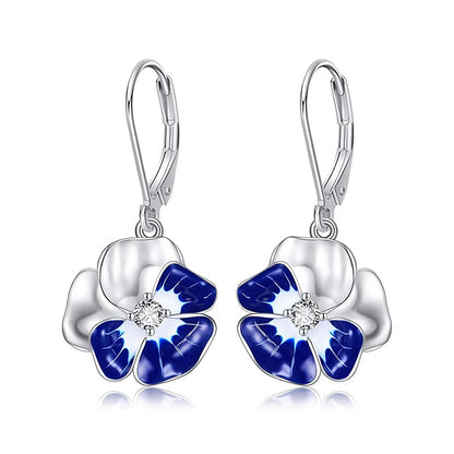 Origsoul oil drop enamel earrings women blue and white flower design with silver hooks