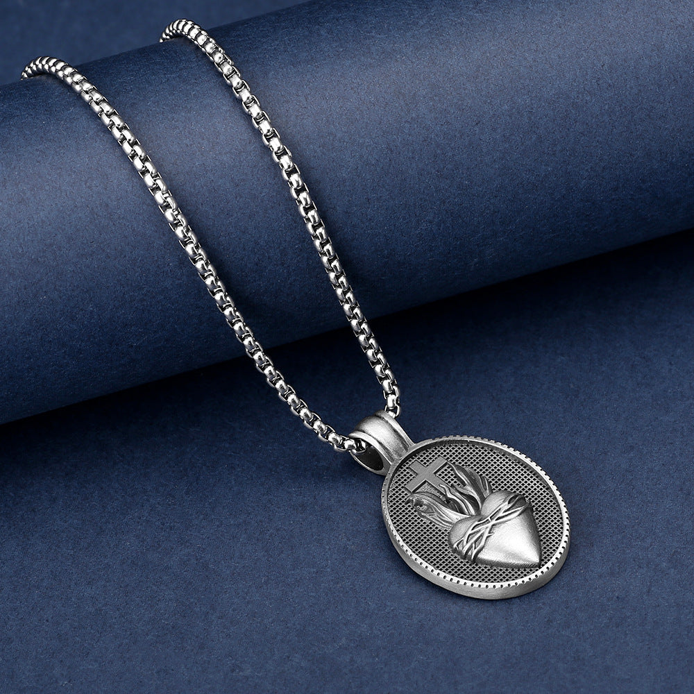 Origsoul Tranquil Spirit Collection silver sacred heart necklace with detailed pendant on chain