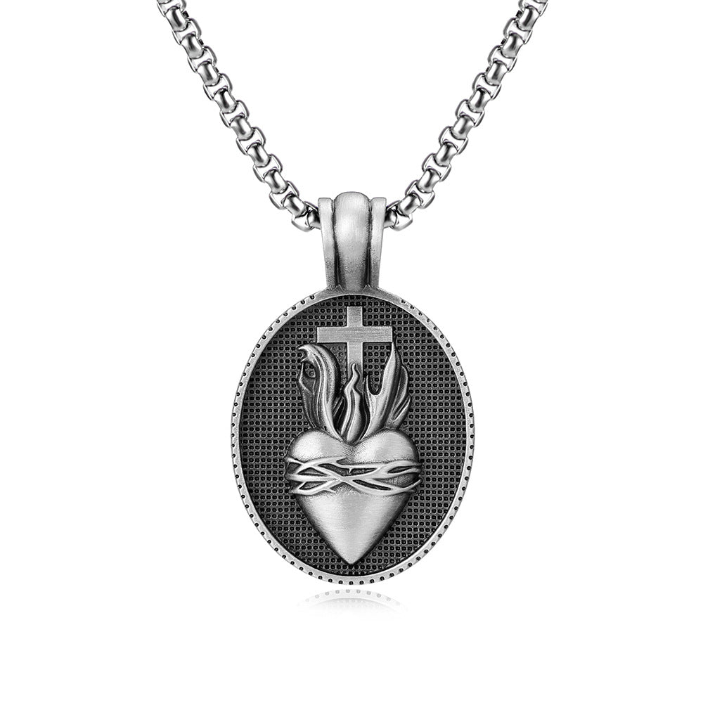 Origsoul Tranquil Spirit Collection silver sacred heart necklace pendant with cross and flame design