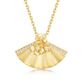 Origsoul gold fan-shaped necklace with flower design and sparkling accents for elegant jewelry