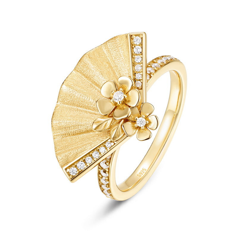 Origsoul gold floral design ring with sparkling stones and intricate detailing