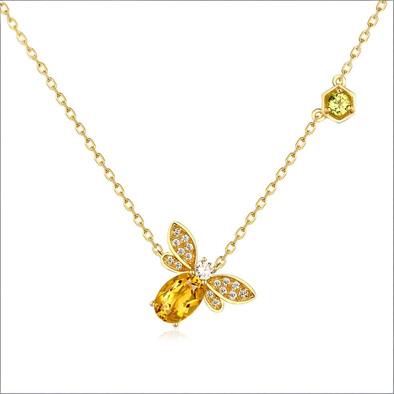 Origsoul gold tone bee pendant necklace with yellow stones and silver necklace sterling detail