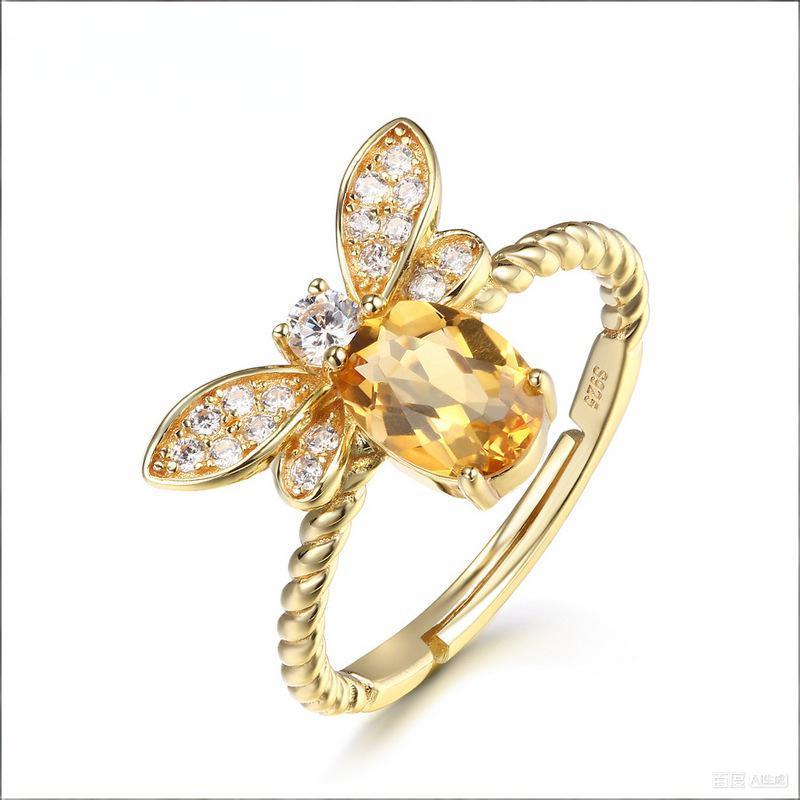 Origsoul gold bee ring with twisted band and sparkling stones sterling silver necklace sterling