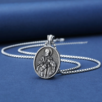 Origsoul Tranquil Spirit Collection silver saint medallion necklace with detailed saint pendant on silver chain