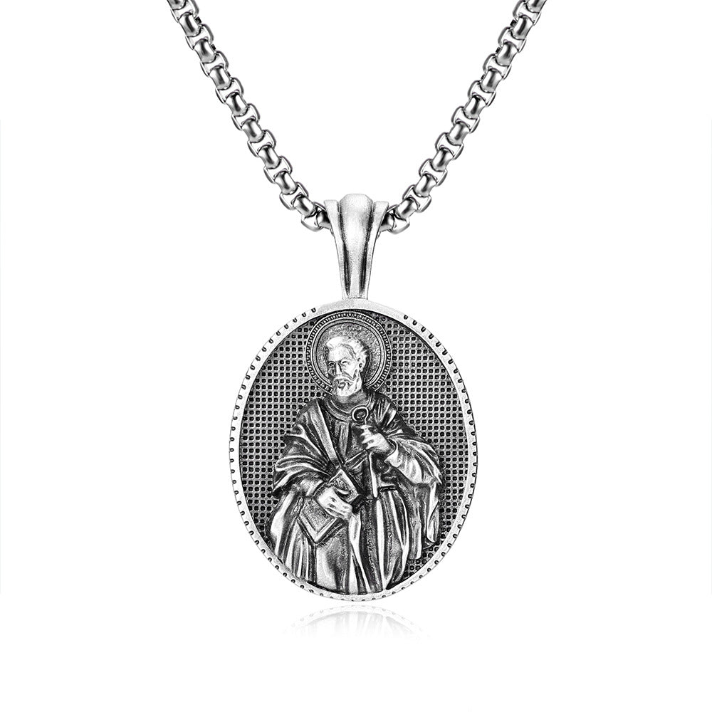 Origsoul Tranquil Spirit Collection silver saint medallion necklace with detailed religious figure pendant