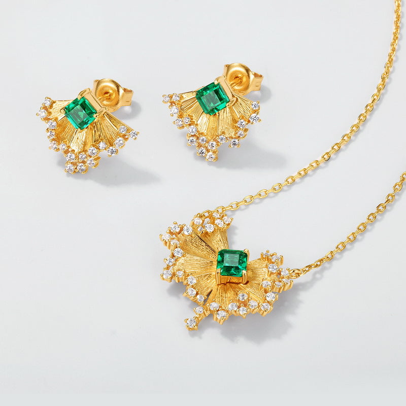 Origsoul gold-tone silver sterling jewelry set with green gemstones and crystal accents