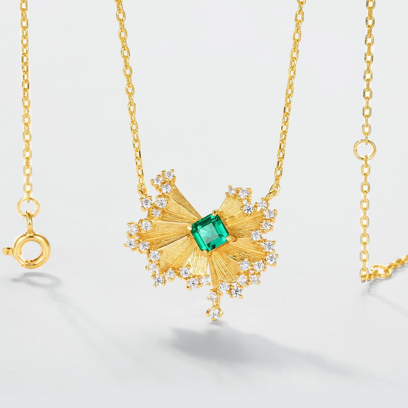 Origsoul gold necklace with green center stone and diamonds silver sterling jewelry