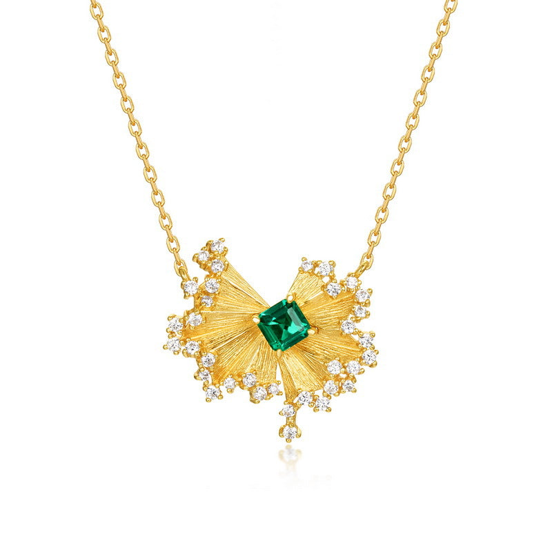 Origsoul gold necklace with green gem and crystals from silver sterling jewelry collection