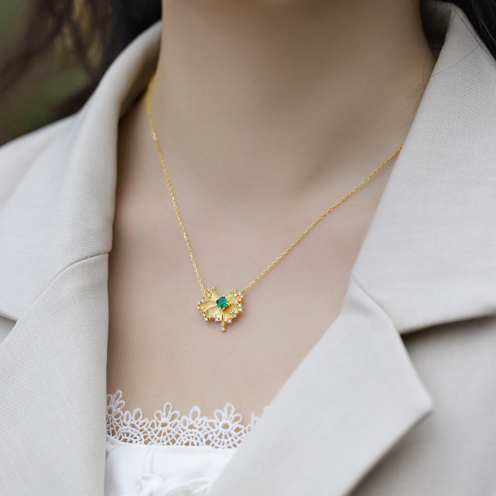 Origsoul delicate gold necklace with green gemstone pendant showcasing silver sterling jewelry