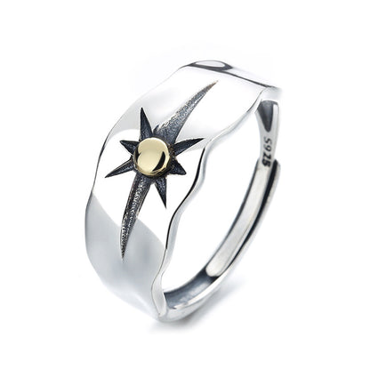 Origsoul sun ray ring silver with gold center detail and polished silver band cosmic jewelry
