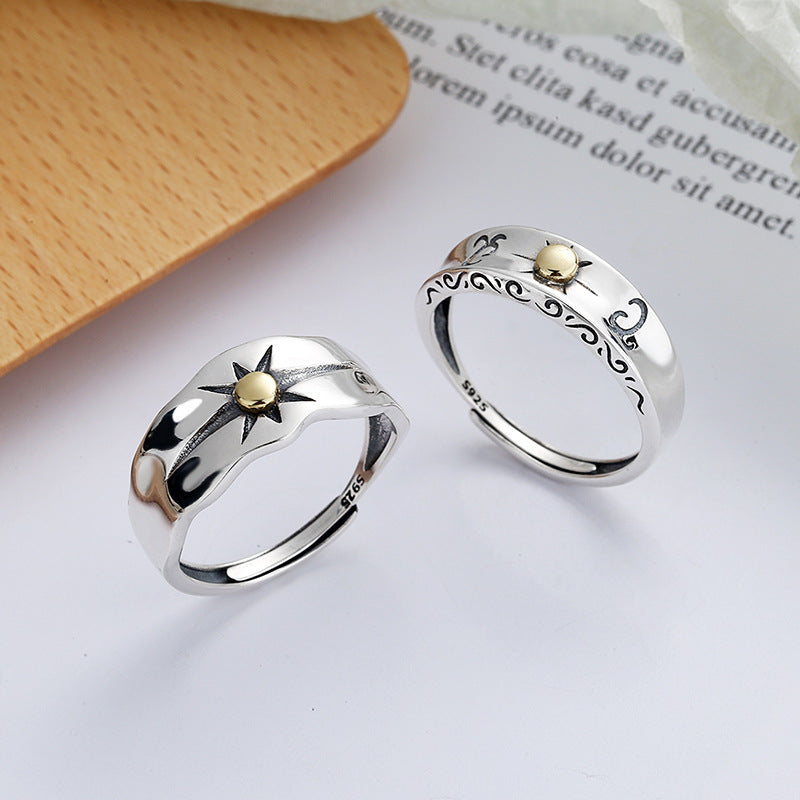Origsoul sun ray ring silver with gold sun detail and intricate engraved designs on polished bands