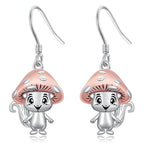 Origsoul whimsical mushroom charm earrings with pink caps and silver smiling faces