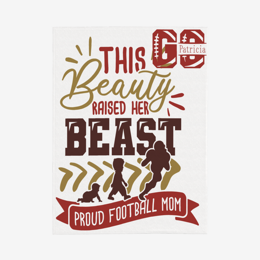 Origsoul vertical print throw blanket with proud football mom design and silhouettes of children