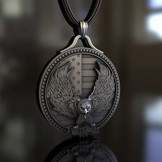 Vintage eagle pendant for men from Origsoul Tranquil Spirit Collection with detailed wings and USA emblem