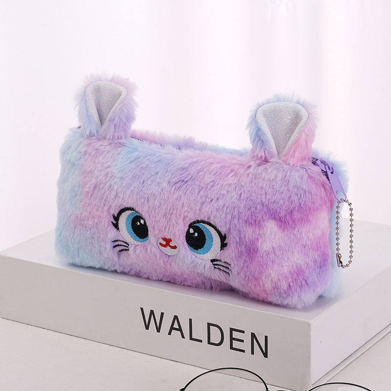Origsoul gradient cat pencil case with soft plush texture and cute embroidered face in pastel colors