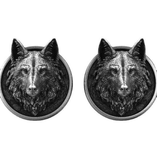 Origsoul wolf head statement cuff animal jewelry featuring detailed wolf face design in silver tone