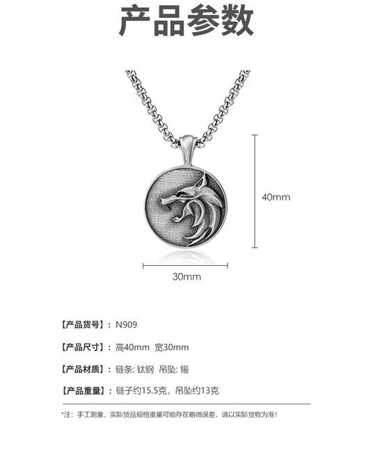 Origsoul wolf pendant necklace featuring a detailed wolf head on round silver pendant with chain