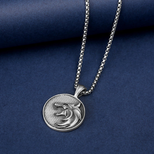 Origsoul silver wolf pendant necklace with detailed wolf head design on a chain